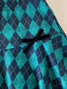 PrepCrw HARRY POTTER X SHEIN 1 conjunto de moletom pullover de gola redonda azul marinho com padrão Hedwig em tricô solto, estilo casual, fofo, preppy, elegante e delicado, com saia xadrez argyle verde, para menina tween - Multicolorido - Visão 6