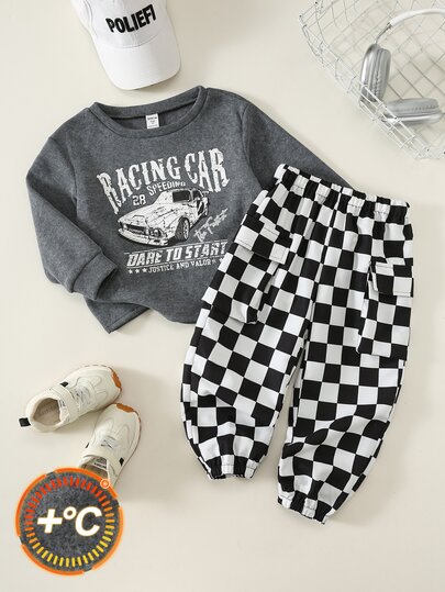 Bubblio 2pcs/Set Kids Young Boy Casual Colorblock Patchwork Crew Neck Pullover Long Sleeve Sweatshirt With Pockets And Cuffed Long Pants Knit Two Pieces Set Suitable For School, Garden, Beach, Birthday Autumn/Winter, Fleece, Thickened