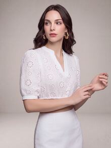 Fairmaia Traditional German Embroidered Smocked Patchwork Women's Blouse - White - View 2
