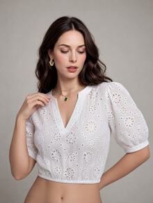 Fairmaia Traditional German Embroidered Smocked Patchwork Women's Blouse - White - View 3