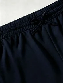 SHEIN Sparklyn 少女抽繩腰純色休閒日常短褲 - 藏蓝色 - 查看 4
