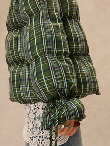 Easelle Abrigo acolchado con estampado de cuadros y puños con cordón - Verde - Ver 9