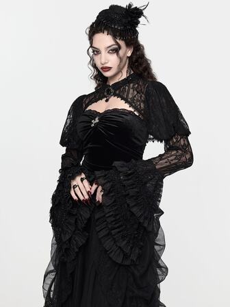 Goth Blusa sexy versátil de mujer con encaje, patchwork y diseño calado