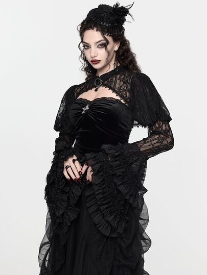 Goth Blouse sexy polyvalente pour femmes avec patchwork de dentelle et découpes ajourées