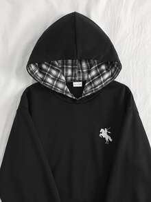 SHEIN Sparklyn 女童休閒時尚可愛粉色蝴蝶結圖案刺繡套頭運動衫 秋冬款 - 黑色 - 查看 8
