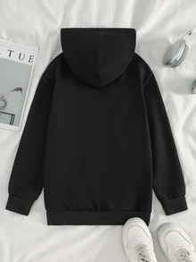 SHEIN Sparklyn 女童休閒時尚可愛粉色蝴蝶結圖案刺繡套頭運動衫 秋冬款 - 黑色 - 查看 2