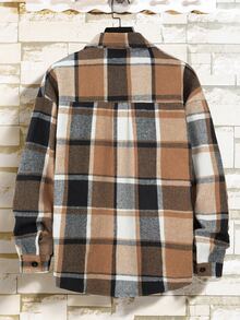 Manfinity CasualCool Men's Vintage Yellow-Brown Large Plaid Wool Drop Shoulder Shacket - Yellow - View 2
