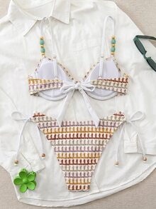Swim Chiccia 26SS 春夏度假海灘紋理面料綠色鋼圈聚攏比基尼套裝 - 彩色 - 查看 2