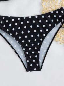 Swim Lushoire Women's Summer Beach Polka Dot Print Two-Piece Swimsuit, Random Print, Push-Up With Underwire - Black and White - View 4