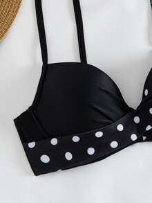 Swim Lushoire Women's Summer Beach Polka Dot Print Two-Piece Swimsuit, Random Print, Push-Up With Underwire - Black and White - View 3