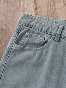 Manfinity Joysei Celana Jeans Kasual Longgar Lurus Lebar Motif Leopard Abu-abu untuk Hari Kemerdekaan Musim Panas, Model Streetwear, Motif Pantai, Patung Liberty, Cetakan Huruf, Tampilan Usang, Dicuci, Potongan Lurus Lebar - Biru - View 6