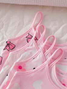 SHEIN 4件組少女可愛花卉愛心蝴蝶結印花細肩帶內衣套裝 嬰兒粉白色 冬季 - 彩色 - 查看 7
