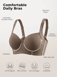 Bareli Dear 1pc Plus Size Seamless Underwire Lightly Padded Adjustable Bra, Comfortable Daily Wear, Lift - Mocha Brown - View 3