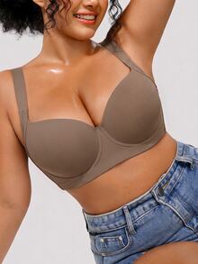 Bareli Dear 1pc Plus Size Seamless Underwire Lightly Padded Adjustable Bra, Comfortable Daily Wear, Lift - Mocha Brown - View 8