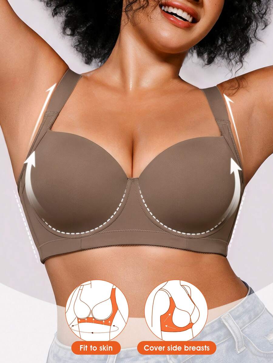 Bareli Dear 1pc Plus Size Seamless Underwire Lightly Padded Adjustable Bra, Comfortable Daily Wear, Lift - Mocha Brown - View 1