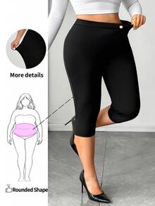 Elenzga Plus Size Women's Solid Color Casual Daily 3/4 Length Leggings - Black - View 1