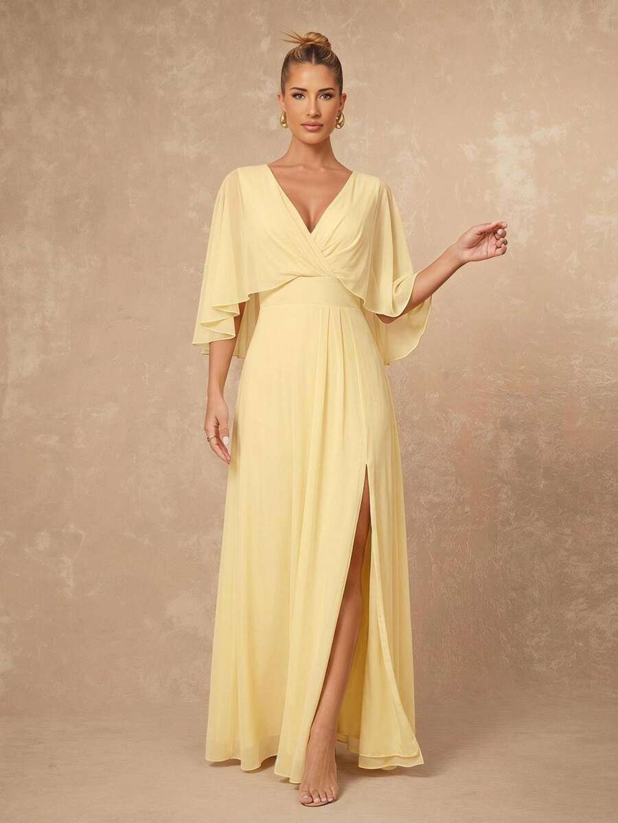 Lumalex Autumn Soft Mesh V-Neck Asymmetrical Cape Waist-Cinched Fitted ...