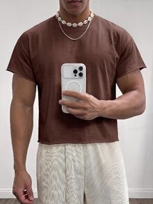 Manfinity BRENVOR 方正短版 100% 純棉 T-shirt - 棕色 - 查看 1
