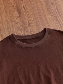 Manfinity BRENVOR 方正短版 100% 純棉 T-shirt - 棕色 - 查看 4