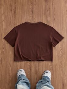 Manfinity BRENVOR 方正短版 100% 純棉 T-shirt - 棕色 - 查看 3
