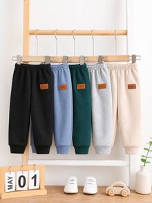 SHEIN Playful Pals 男嬰字母印花鬆緊腰休閒長褲 - 彩色 - 查看 2