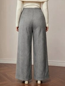 MOTF PREMIUM PLUS SIZE WOMEN'S WOOL HERRINGBONE ELEGANT AUTUMN/WINTER COMMUTE SUIT PANTS - Grey - View 7