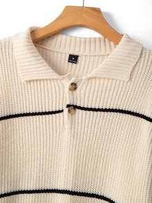 RONVEXI Men's Striped Polo Collar Long Sleeve Casual Sweater - Multicolor - View 9