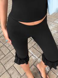 MainGRL Black Knitted Slim Fit Capri Pants