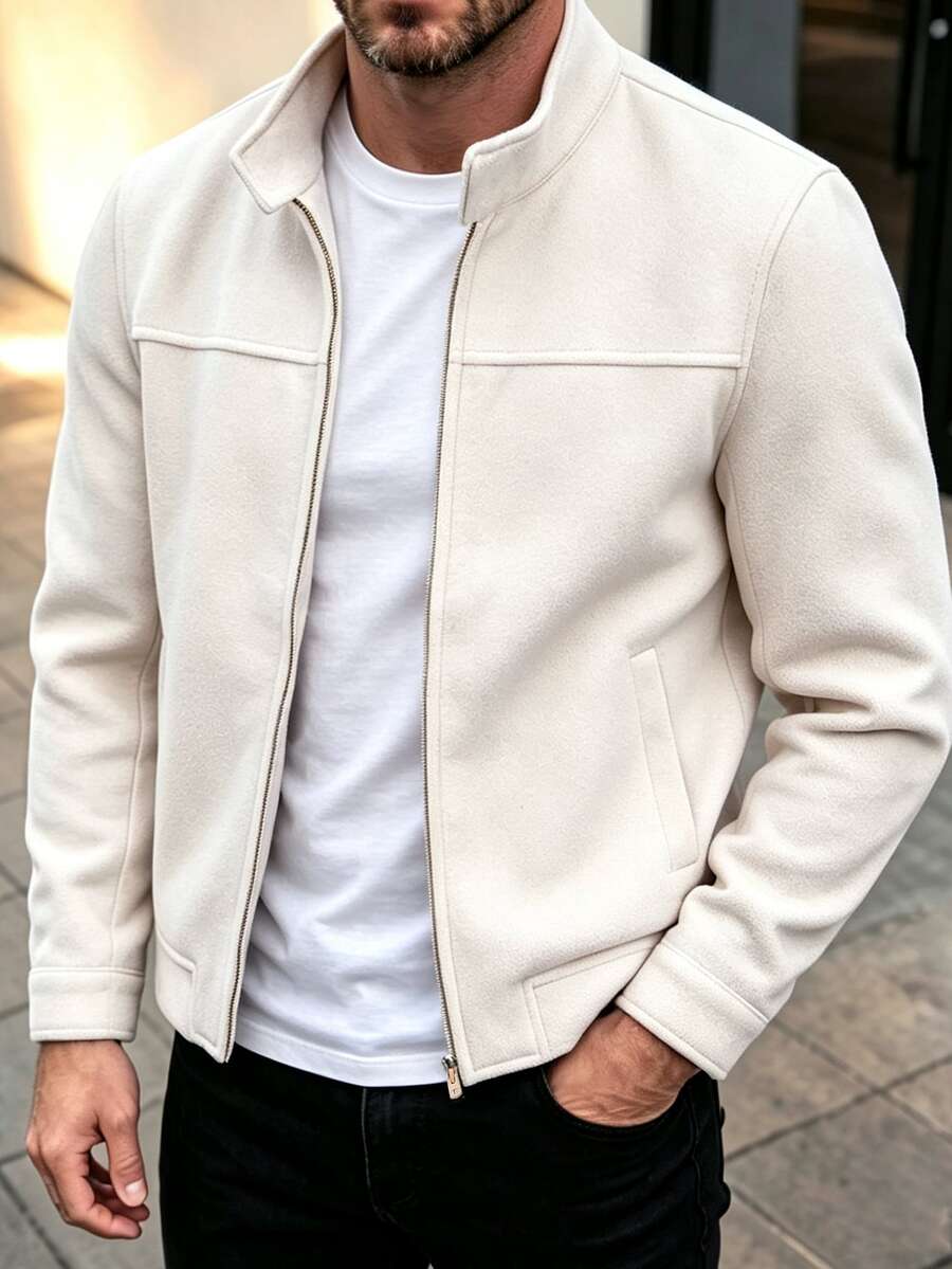 Manfinity CasualCool 男士卡其色立領拉鍊休閒夾克 - 卡其色 - 查看 1