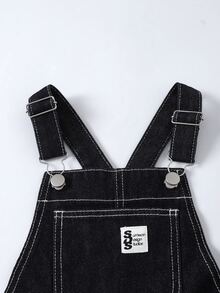 SHEIN Genkimix Kids 青少年女孩牛仔吊帶短褲 夏季新款 甜酷風 中藍色水洗牛仔 蝴蝶刺繡 破洞磨損設計 可調節肩帶 舒適優質棉牛仔 日常基礎校園穿搭 度假夏裝 童裝吊帶褲連身褲 - 藍色 - 查看 5