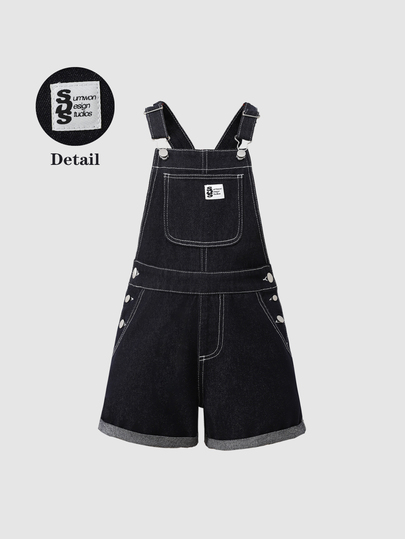 SHEIN Genkimix Kids Tween Girls Denim Overalls Shorts Summer New Sweet Edgy Medium Blue Washed Denim Butterfly Embroidery Distressed Frayed Design Adjustable Straps Comfortable Premium Cotton Denim Daily Basic School Outfit Vacation Cotton Summer Wear Children's Overalls Tween Girl Romper