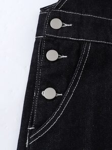 SHEIN Genkimix Kids 青少年女孩牛仔吊帶短褲 夏季新款 甜酷風 中藍色水洗牛仔 蝴蝶刺繡 破洞磨損設計 可調節肩帶 舒適優質棉牛仔 日常基礎校園穿搭 度假夏裝 童裝吊帶褲連身褲 - 藍色 - 查看 6
