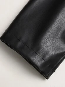 SHEIN 兒童青少年女孩拉鍊式保暖內裡PU皮革冬季夾克 - 黑色 - 查看 8