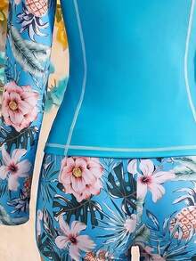 Swim SPRTY Summer 2pcs/Set Floral Print Bikini Top And Camisole - Blue - View 5