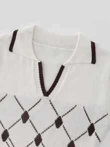 SHEIN PariChic Women's New Colorblock Black And White Short Sleeve Knit Dress Elegant Preppy Classic Contrast Collar Sweater Dress Casual Versatile Commuter School - Multicolor - View 5