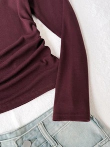 Tween Girl Tween Girl Lace Square Neck Simple Versatile Comfortable Fashion Top Suitable For Daily Wear, Party, Outing Fall/Winter - Burgundy - View 9