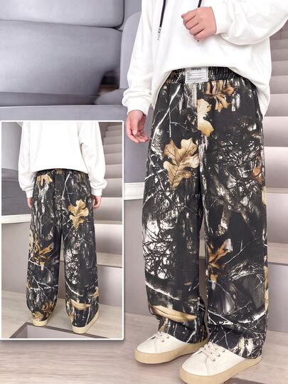 Boys Streetwear Casual Colorblock Contrast Stitch Loose Straight Leg Versatile Cargo Denim Jeans