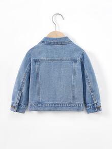 SHEIN Playful Pals Baby Boys Distressed Denim Jacket, Washed Relaxed Fit Casual Denim Outerwear Autumn Fall - Medium Wash - View 2
