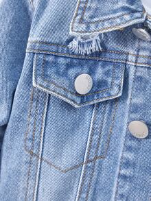 SHEIN Playful Pals Baby Boys Distressed Denim Jacket, Washed Relaxed Fit Casual Denim Outerwear Autumn Fall - Medium Wash - View 4