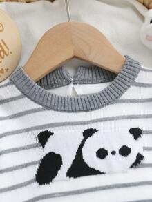 SHEIN 秋冬嬰兒男童灰色長袖動物圖案毛衣與長褲套裝，返校季，舒適柔軟，節慶裝扮，聖誕休閒日常穿著 - 灰色 - 查看 5