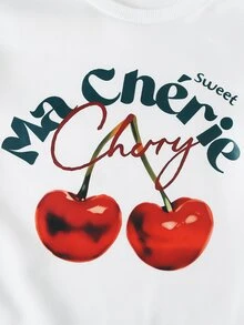 Tween Girl Cherry Print Long Sleeve T-Shirt And Striped Pants Set - Green - View 5