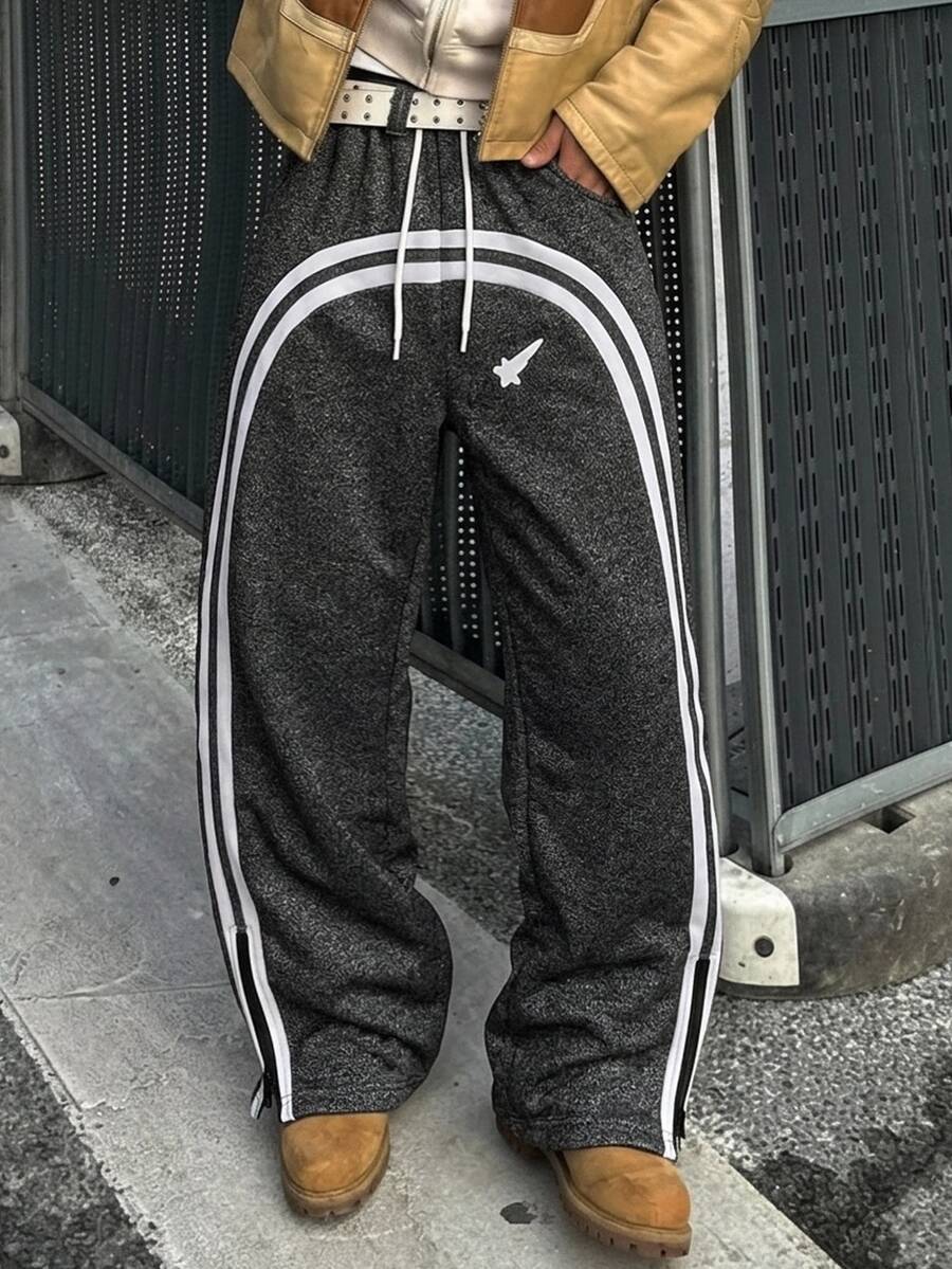 SHEIN Coolqubz Boys' Fashion Casual Wide Leg Loose Fit Elastic Waist Pants - Dark Grey - View 1