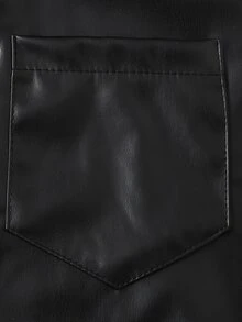 SHEIN 女童素色百搭極簡日常秋冬翻領夾克外套 - 黑色 - 查看 6