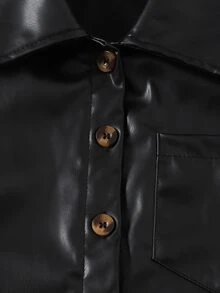 SHEIN 女童素色百搭極簡日常秋冬翻領夾克外套 - 黑色 - 查看 5