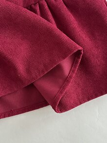Vintaside Kids 女童秋季酒紅色燈芯絨公主洋裝，甜美復古風刺繡花卉彼得潘領長袖洋裝，荷葉邊下擺設計，休閒校園風，適合日常穿著、假日派對、旅行度假、公園散步 - 酒紅色 - 查看 10