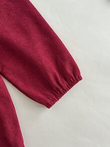 Vintaside Kids 女童秋季酒紅色燈芯絨公主洋裝，甜美復古風刺繡花卉彼得潘領長袖洋裝，荷葉邊下擺設計，休閒校園風，適合日常穿著、假日派對、旅行度假、公園散步 - 酒紅色 - 查看 9