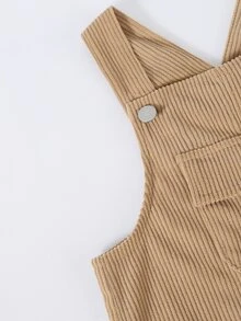 SHEIN 女婴休闲牛仔背带裤，卡其色，蝴蝶结装饰，宽松直筒裤型，面料柔软舒适，适合日常穿着，春、夏、秋、冬四季皆宜。 - 卡其色 - 查看 9