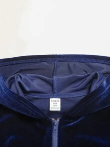 SHEIN 青少年女孩 2 件套，秋冬加厚保暖內裡海軍藍天鵝絨連帽外套套裝 - 藏蓝色 - 查看 10