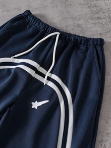 SHEIN Coolqubz Tween Boy Drawstring Waist Colorblock Casual Everyday Sweatpants - Navy Blue - View 4
