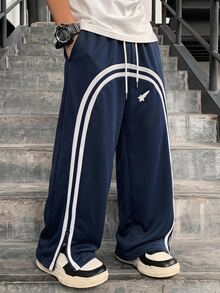 SHEIN Coolqubz Tween Boy Drawstring Waist Colorblock Casual Everyday Sweatpants - Navy Blue - View 1